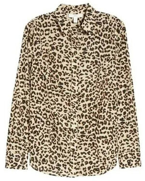 Nordstrom 1901 Button Down Long Sleeve Cotton Blouse Top LARGE Animal Print NWT